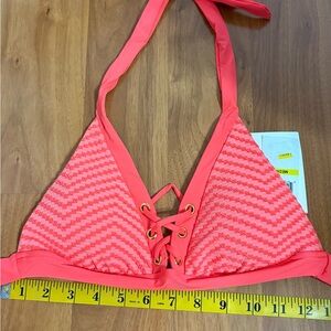 BECCA Coral Pink Lace-Up Halter Bikini Top